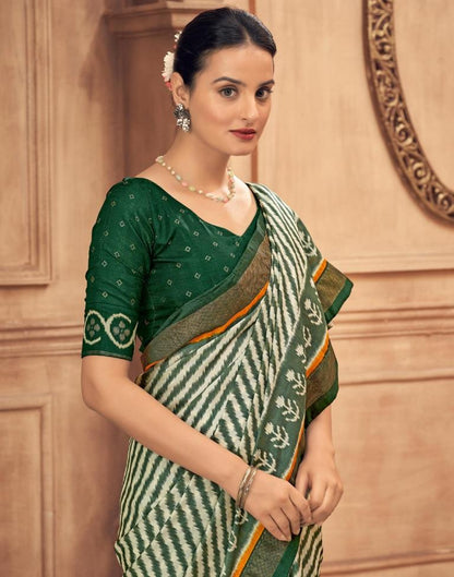 Dark Green Printed Silk Saree