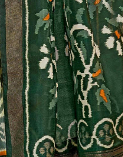 Dark Green Printed Silk Saree