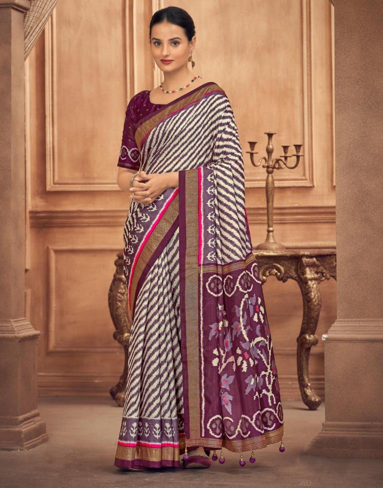 Purple Printed Silk Saree