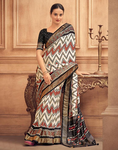 Multicoloured Printed Silk Saree