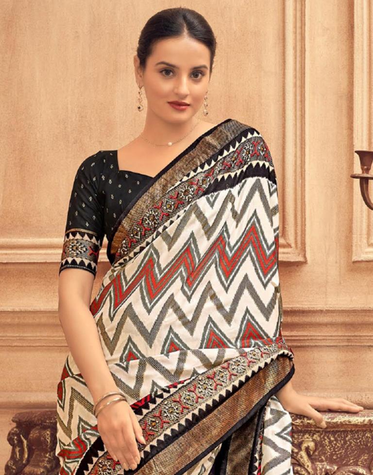 Multicoloured Printed Silk Saree