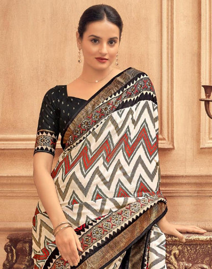 Multicoloured Printed Silk Saree