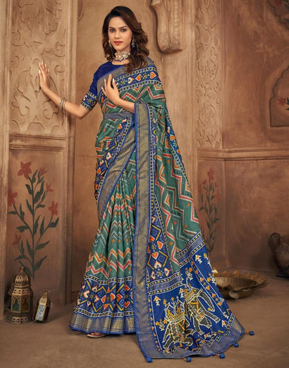 Blue Printed Silk Saree