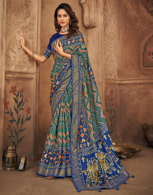 Blue Printed Silk Saree