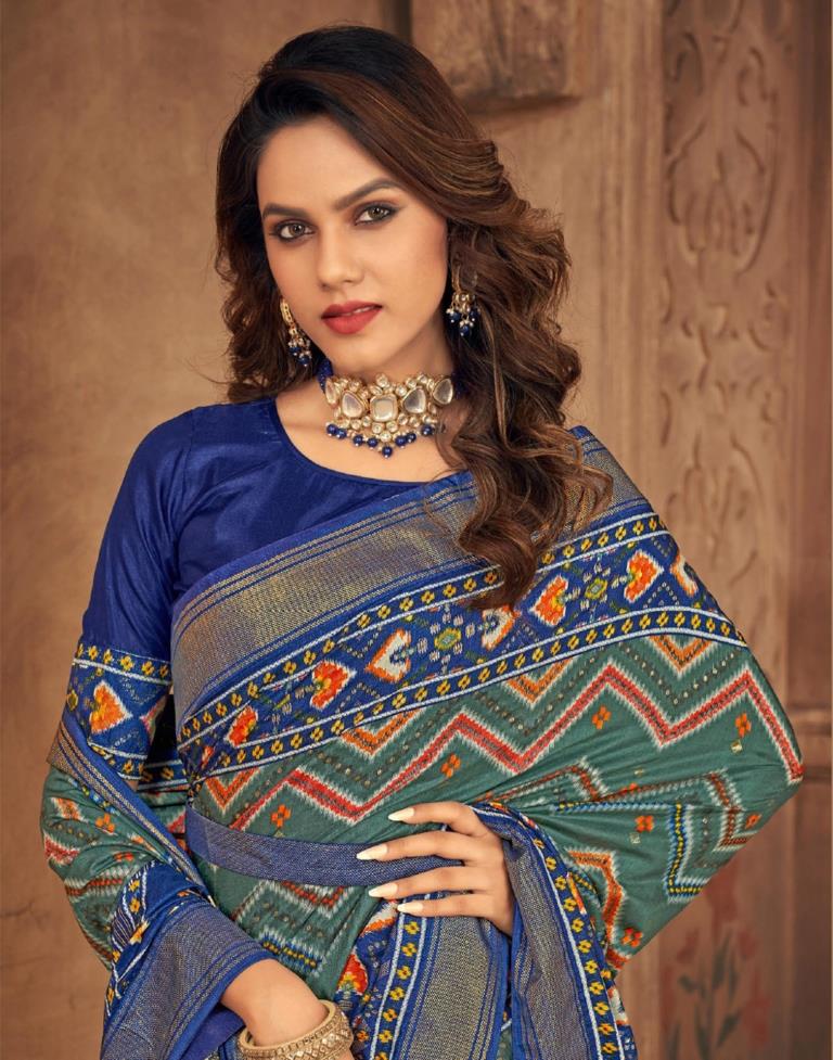 Blue Printed Silk Saree