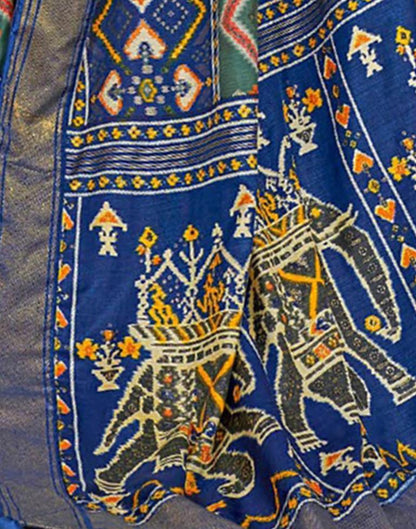 Blue Printed Silk Saree