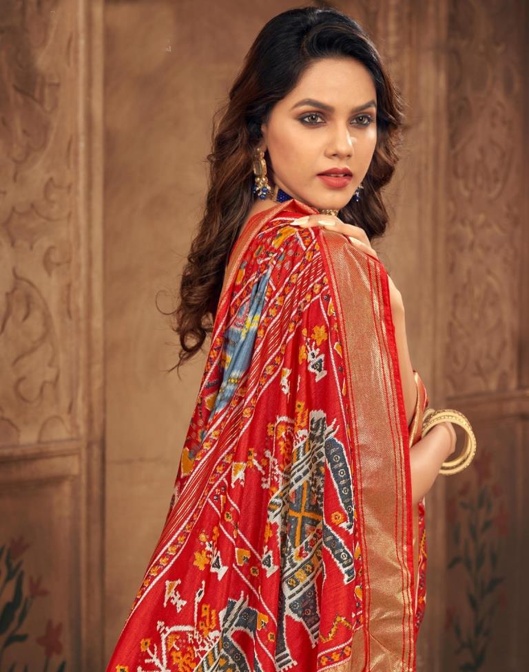 Grey Printed Silk Saree