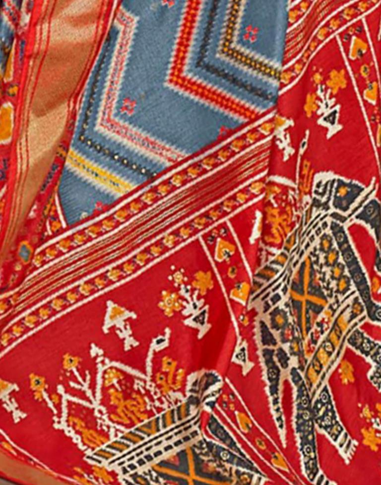 Grey Printed Silk Saree