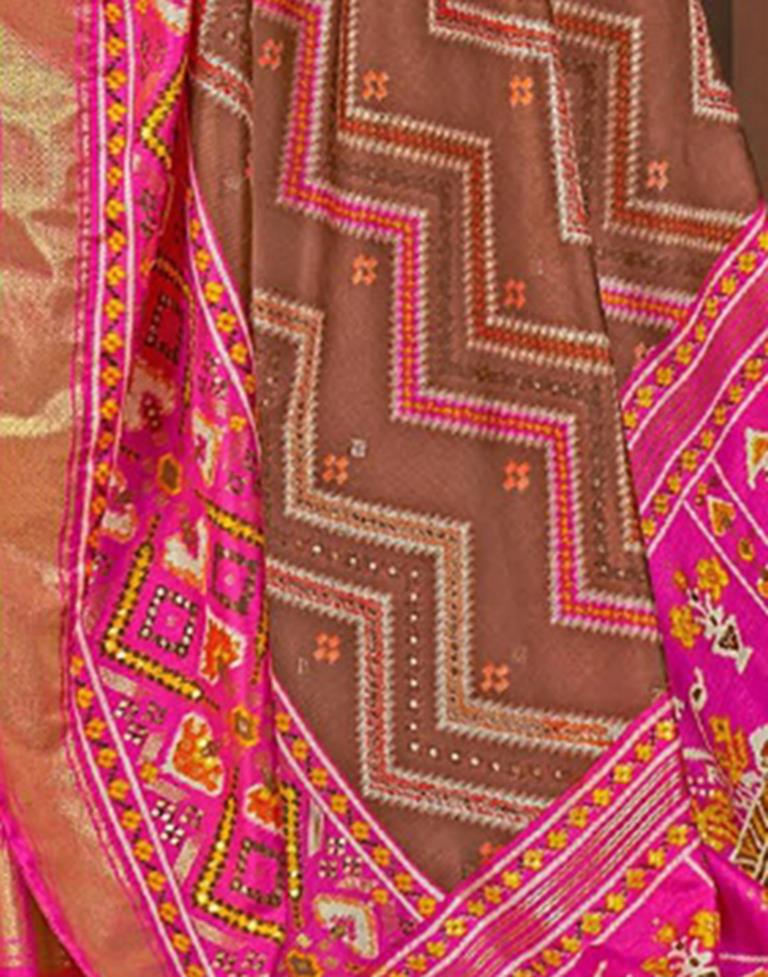 Brown Printed Silk Saree