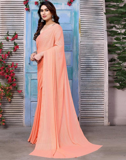 Dark Peach Chiffon Plain Saree