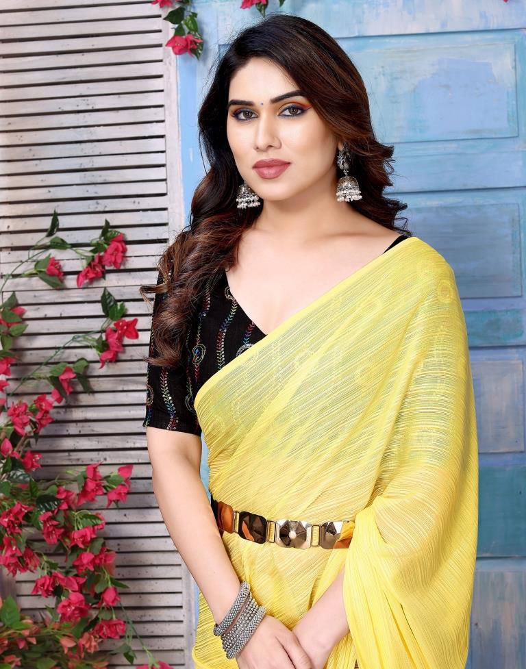 Yellow Chiffon Plain Saree