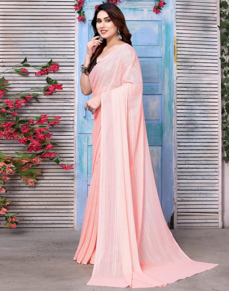 Light Peach Chiffon Plain Saree
