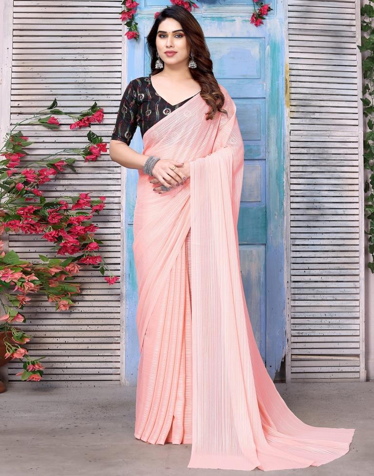 Light Peach Plain Chiffon Saree