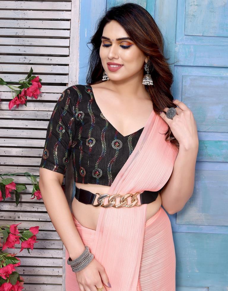 Light Peach Plain Chiffon Saree