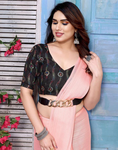 Light Peach Plain Chiffon Saree