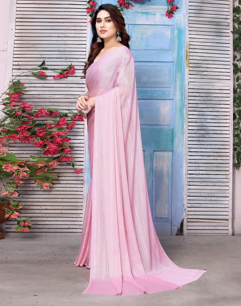 Light Pink Plain Chiffon Saree