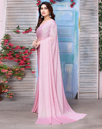 Light Pink Plain Chiffon Saree