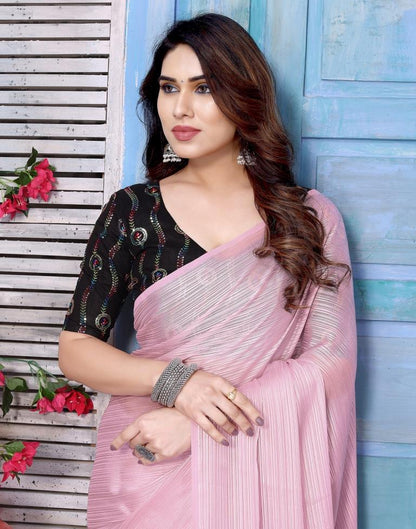 Light Pink Plain Chiffon Saree