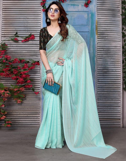 Turquoise Chiffon Plain Saree