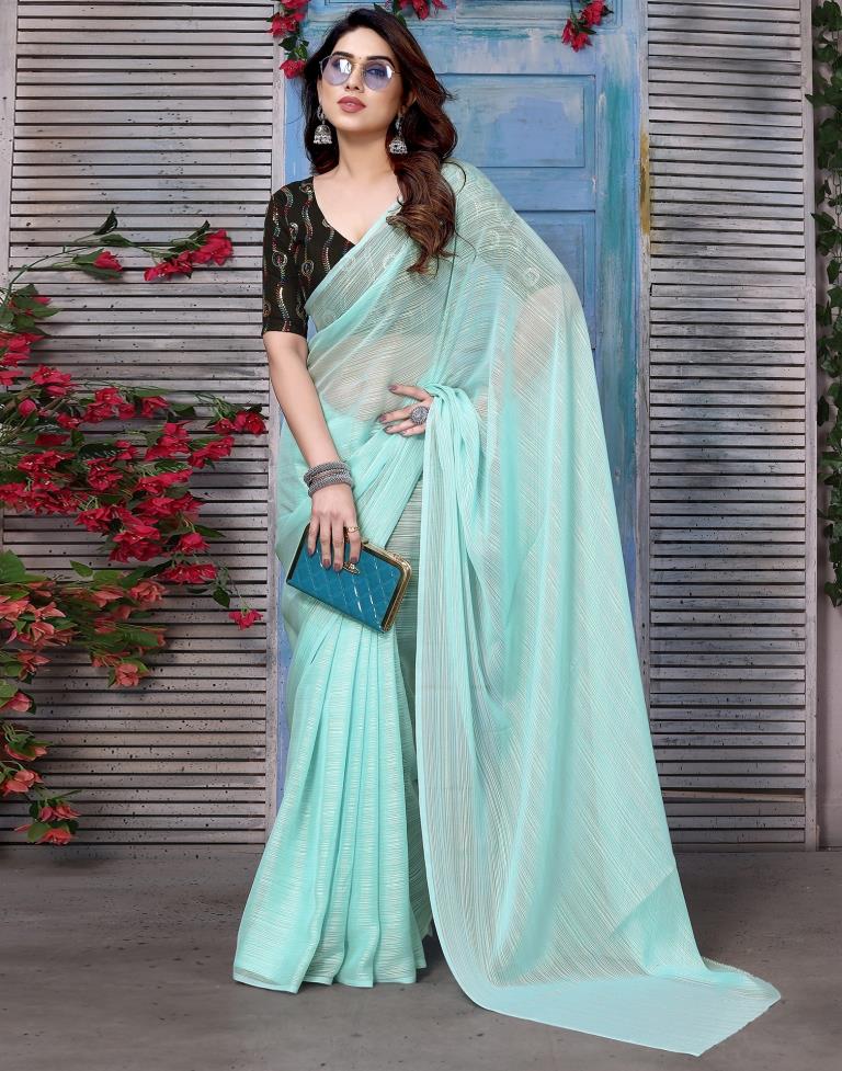 Turquoise Plain Chiffon Saree