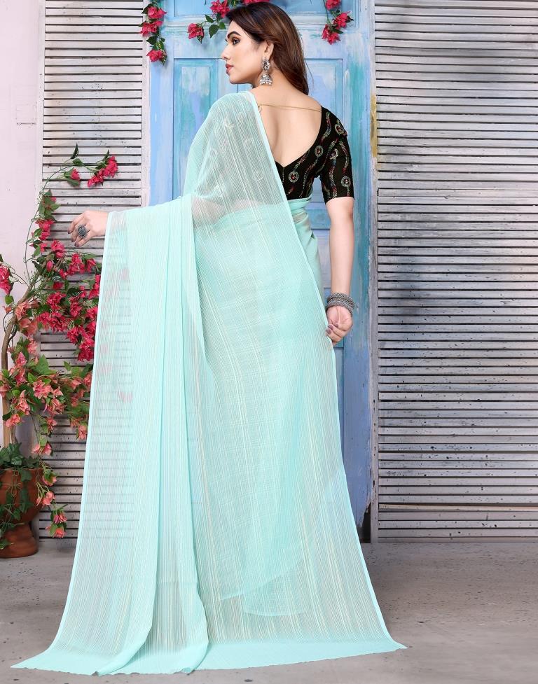 Turquoise Plain Chiffon Saree