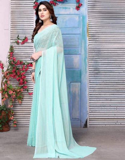 Turquoise Chiffon Plain Saree
