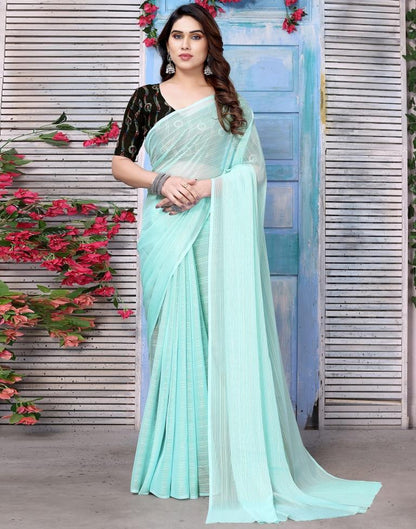 Turquoise Plain Chiffon Saree