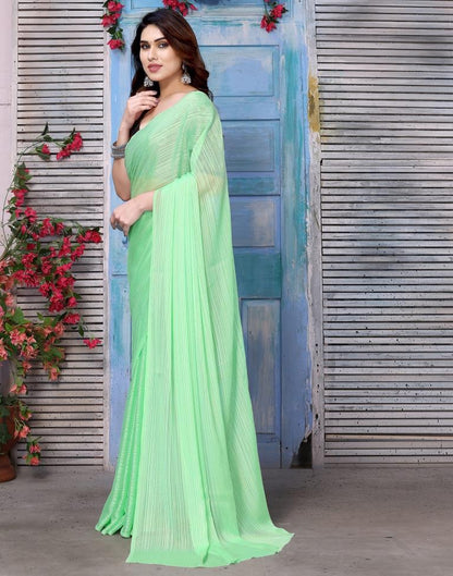 Neon Green Chiffon Plain Saree