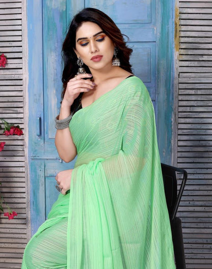 Neon Green Chiffon Plain Saree