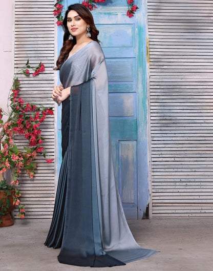 Grey Plain Georgette Saree