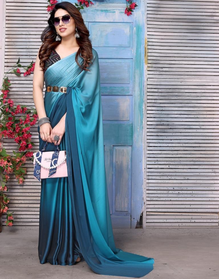Blue Georgette Plain Saree