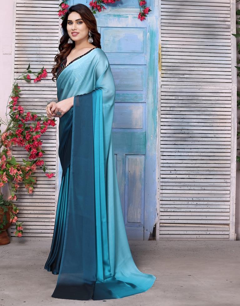 Blue Georgette Plain Saree