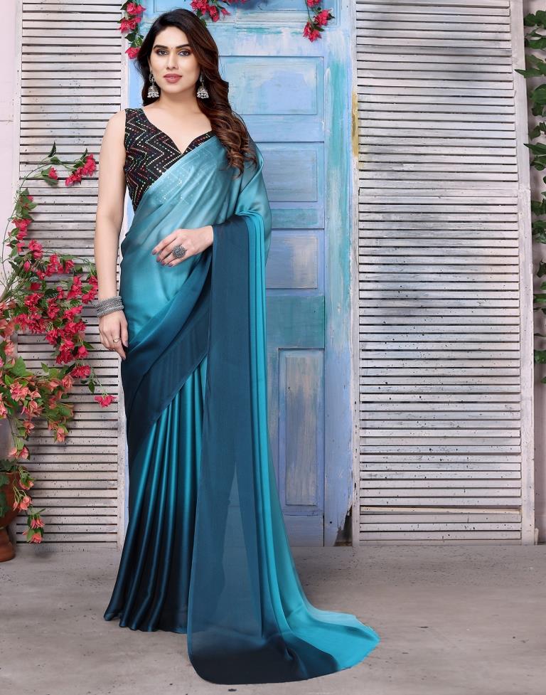 Blue Georgette Plain Saree
