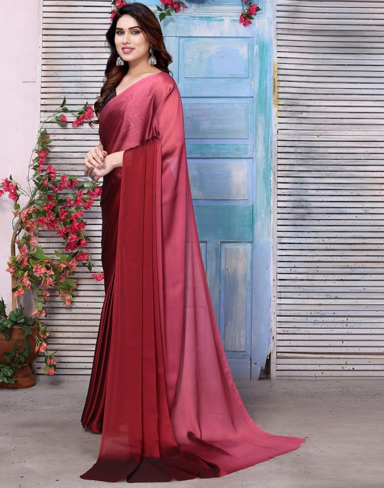 Maroon Plain Georgette Saree