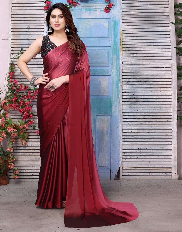 Maroon Plain Georgette Saree