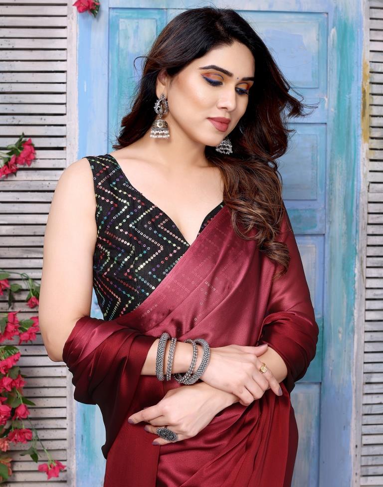 Maroon Plain Georgette Saree
