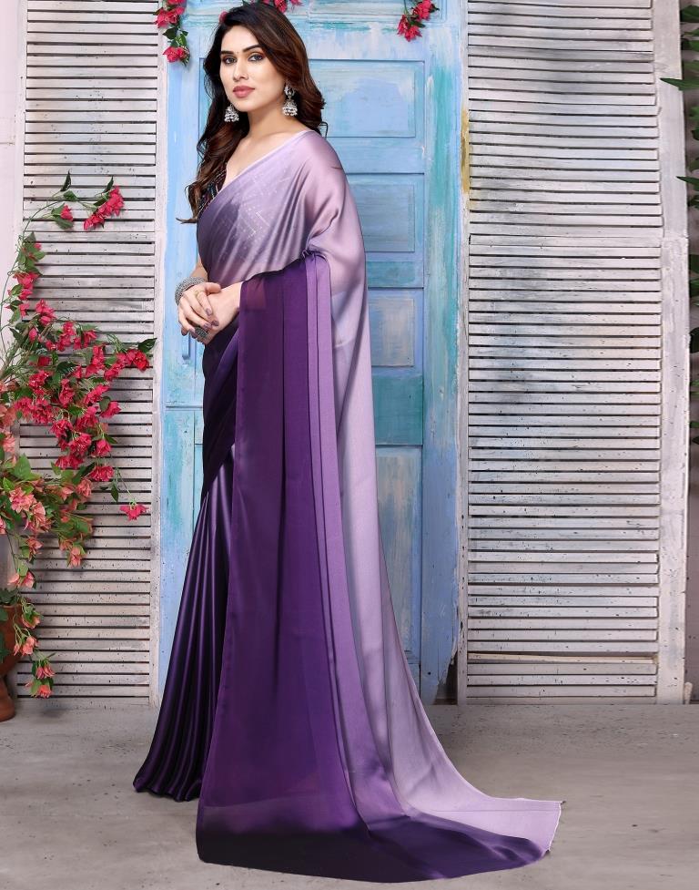 Purple Plain Georgette Saree