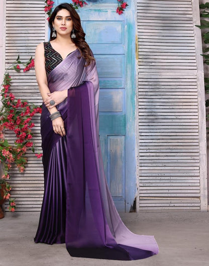 Purple Georgette Plain Saree