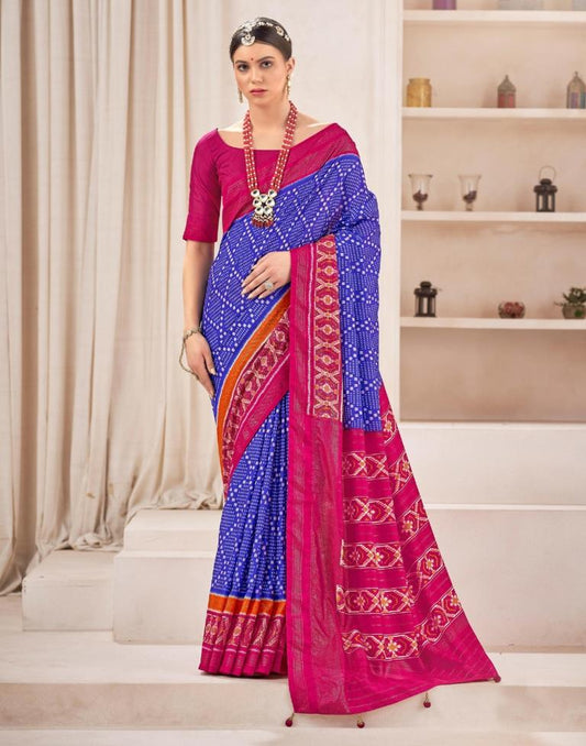 Blue Printed Silk Saree