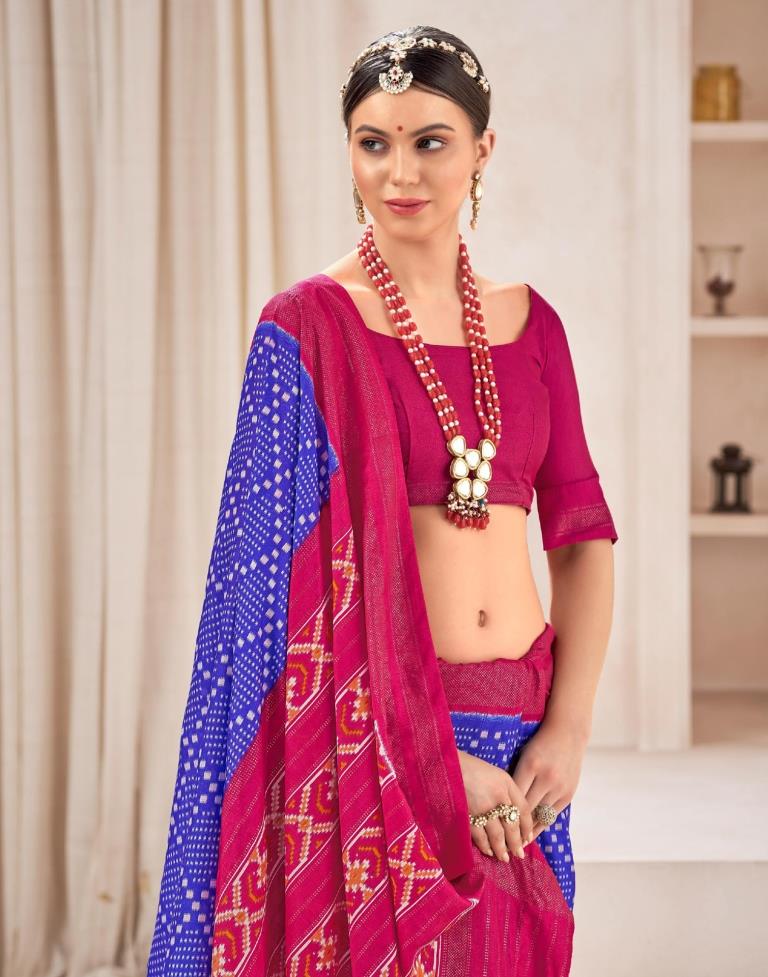 Blue Printed Silk Saree