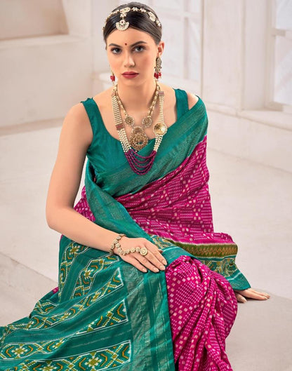 Magenta Printed Silk Saree