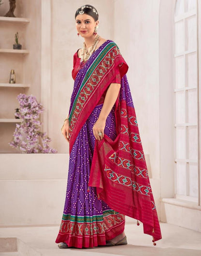 Purple Printed Silk Saree