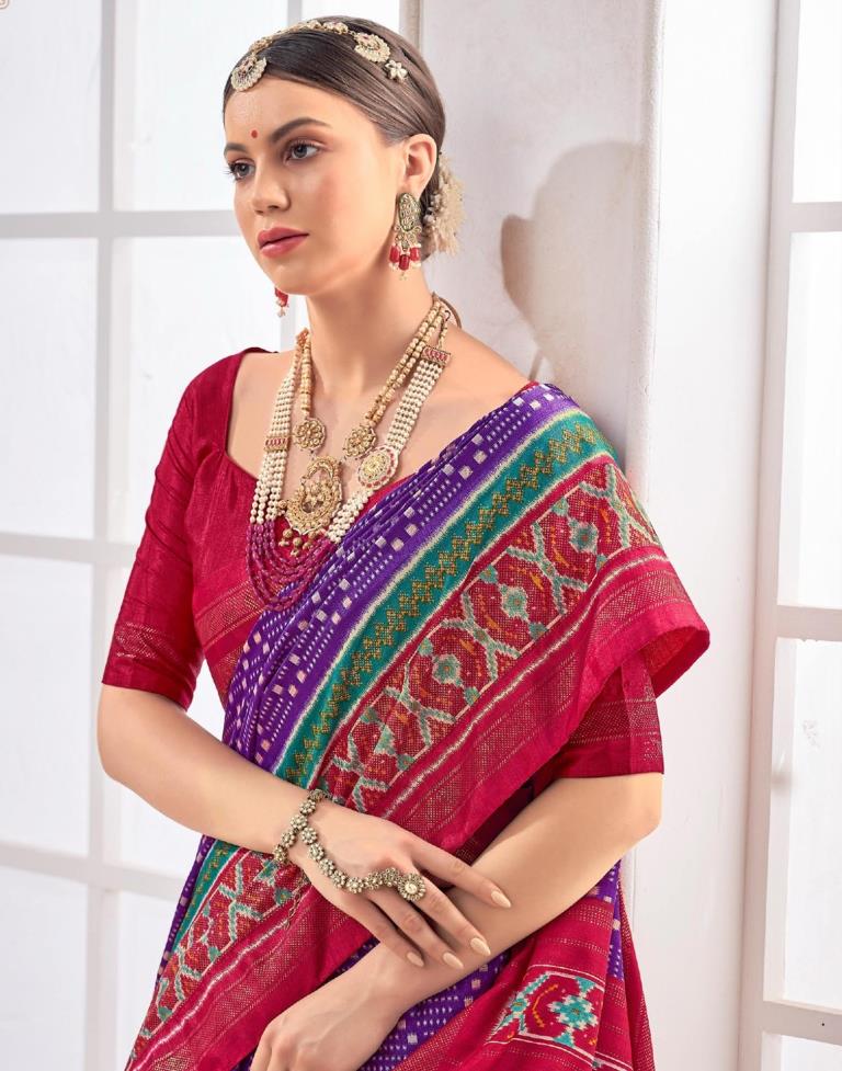 Purple Printed Silk Saree