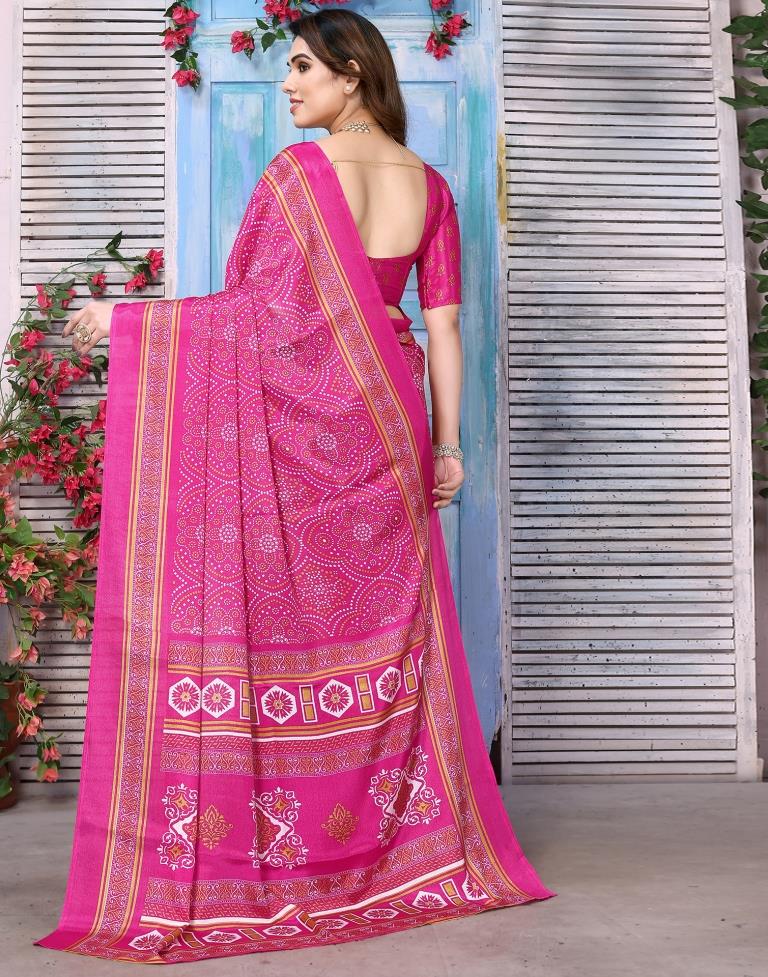 Rani Pink Chiffon Bandhani Printed Saree