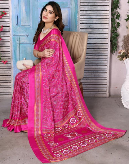Rani Pink Chiffon Bandhani Printed Saree