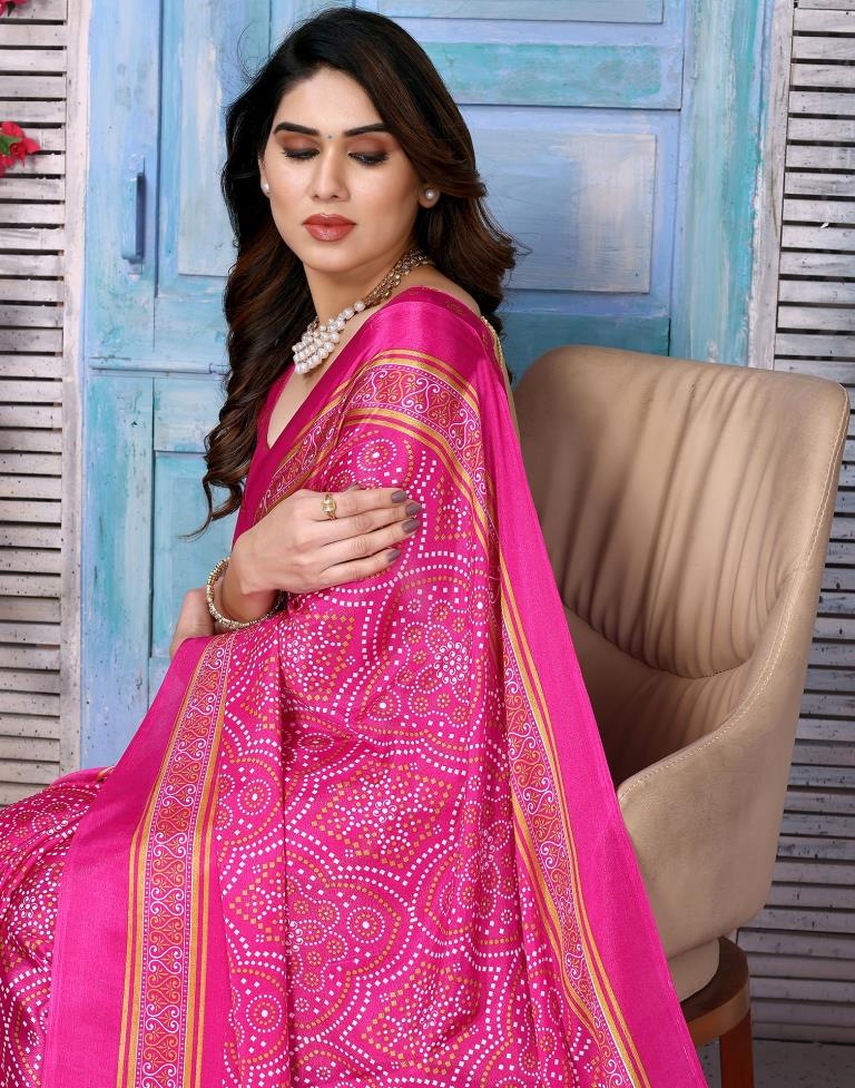 Rani Pink Chiffon Bandhani Printed Saree