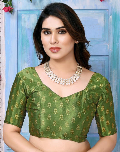 Olive Green Chiffon Bandhani Printed Saree