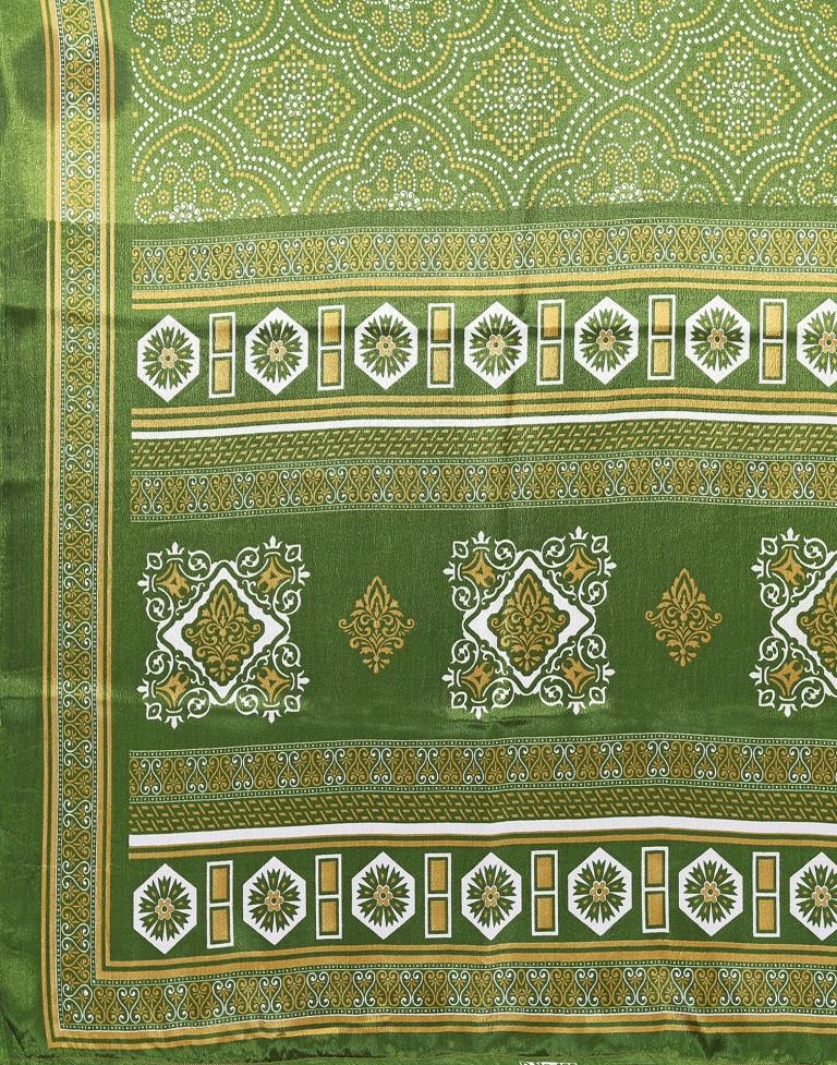 Olive Green Chiffon Bandhani Printed Saree