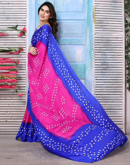 Rani Pink Chiffon Bandhani Printed Saree