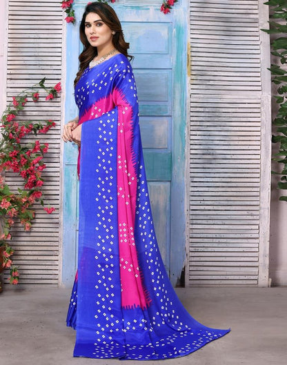Rani Pink Chiffon Bandhani Printed Saree